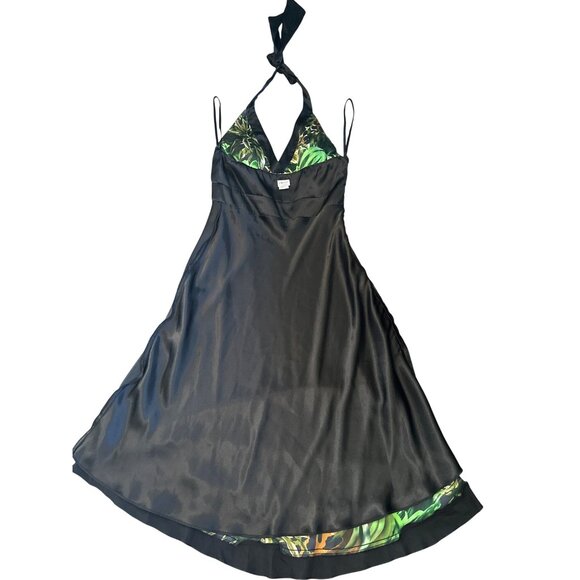 Cache Size Medium Green Jungle Print Silk Halter Dress Tropical Chic Resort Core - Picture 12 of 15